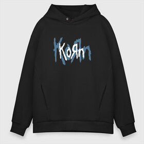 Мужское худи Oversize хлопок с принтом Korn в Новосибирске, френч-терри — 70% хлопок, 30% полиэстер. Мягкий теплый начес внутри —100% хлопок | боковые карманы, эластичные манжеты и нижняя кромка, капюшон на магнитной кнопке | korn | koяn | джонатан дэвис | корн | ню метал | нюметал | рок