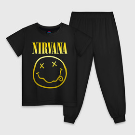 Детская пижама хлопок с принтом NIRVANA (НА СПИНЕ) в Новосибирске, 100% хлопок |  брюки и футболка прямого кроя, без карманов, на брюках мягкая резинка на поясе и по низу штанин
 | Тематика изображения на принте: nirvana | альтернативный рок | гранж | группа | курт кобейн | логотип нирвана | музыка | нирвана | песни | рок