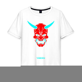 Мужская футболка хлопок Oversize с принтом SAMURAI DEMON в Новосибирске, 100% хлопок | свободный крой, круглый ворот, “спинка” длиннее передней части | 2019 | cd project red | cyberpunk 2077 | hacker | keanu reeves | maelstrom | militech | night city | quadra | samurai | sci fi | trauma team | v | ви | киану ривз | киберпанк 2077 | логотип | роботы | самураи | фантаст