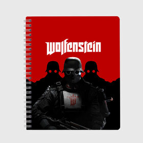 Тетрадь с принтом Wolfenstein в Новосибирске, 100% бумага | 48 листов, плотность листов — 60 г/м2, плотность картонной обложки — 250 г/м2. Листы скреплены сбоку удобной пружинной спиралью. Уголки страниц и обложки скругленные. Цвет линий — светло-серый
 | cyberpilot | new colossus | new order | old blood | wolfenstein | youngblood | игры