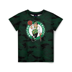 Детская футболка 3D с принтом Boston Celtics в Новосибирске, 100% гипоаллергенный полиэфир | прямой крой, круглый вырез горловины, длина до линии бедер, чуть спущенное плечо, ткань немного тянется | boston | boston celtics | celtics | nba | баскетбол | бостон | бостон селтикс | нба | селтикс