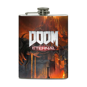 Фляга с принтом DOOM Eternal в Новосибирске, металлический корпус | емкость 0,22 л, размер 125 х 94 мм. Виниловая наклейка запечатывается полностью | Тематика изображения на принте: bethesda | dead | death | doom | doom eternal | game | games | metal | monster | ps4 | space | steam | xbox | дум | игра | космос | метал | меч | экшн