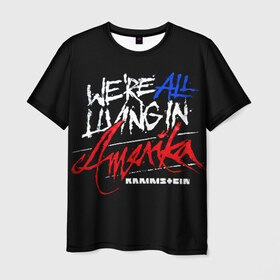 Мужская футболка 3D с принтом Rammstein в Новосибирске, 100% полиэфир | прямой крой, круглый вырез горловины, длина до линии бедер | rammstein | till lindemann | usa | америка | берлин | германия | металл | музыка | рамштайн | тилль линдеманн