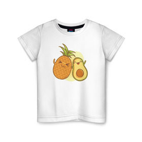 Детская футболка хлопок с принтом Ананас и Авокадо в Новосибирске, 100% хлопок | круглый вырез горловины, полуприлегающий силуэт, длина до линии бедер | summer | еда | летние | лето | фрукты