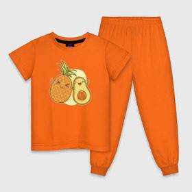 Детская пижама хлопок с принтом Ананас и Авокадо в Новосибирске, 100% хлопок |  брюки и футболка прямого кроя, без карманов, на брюках мягкая резинка на поясе и по низу штанин
 | Тематика изображения на принте: summer | еда | летние | лето | фрукты