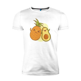 Мужская футболка премиум с принтом Ананас и Авокадо в Новосибирске, 92% хлопок, 8% лайкра | приталенный силуэт, круглый вырез ворота, длина до линии бедра, короткий рукав | summer | еда | летние | лето | фрукты