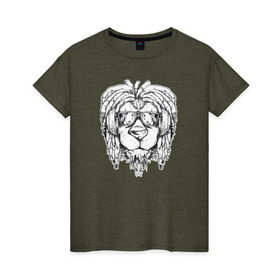 Женская футболка хлопок с принтом Раста Лев в Новосибирске, 100% хлопок | прямой крой, круглый вырез горловины, длина до линии бедер, слегка спущенное плечо | lion | rasta | лев | львы | раста | регги