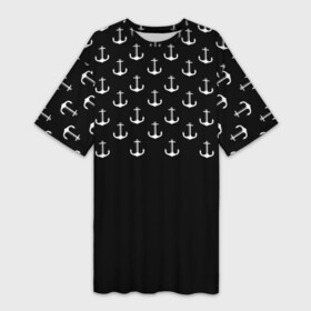 Платье-футболка 3D с принтом Минималистичные Якоря в Новосибирске,  |  | минимализм | море | мореплавание | морское | черно белое | якорь | якоря