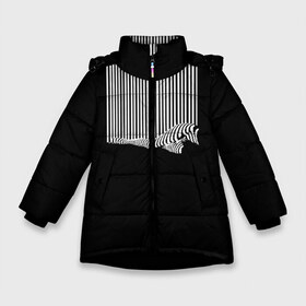 Зимняя куртка для девочек 3D с принтом Полосатый Стиль (+Спина) в Новосибирске, ткань верха — 100% полиэстер; подклад — 100% полиэстер, утеплитель — 100% полиэстер. | длина ниже бедра, удлиненная спинка, воротник стойка и отстегивающийся капюшон. Есть боковые карманы с листочкой на кнопках, утяжки по низу изделия и внутренний карман на молнии. 

Предусмотрены светоотражающий принт на спинке, радужный светоотражающий элемент на пуллере молнии и на резинке для утяжки. | белый | девушка | зебра | леди | линии | ноги | ножки | полосы | стиль | черно белый