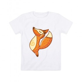 Детская футболка хлопок с принтом Лисенок занимается йогой в Новосибирске, 100% хлопок | круглый вырез горловины, полуприлегающий силуэт, длина до линии бедер | Тематика изображения на принте: fox | гимнастика | йога | лис | лиса | лисенок | рыжая | упражнения