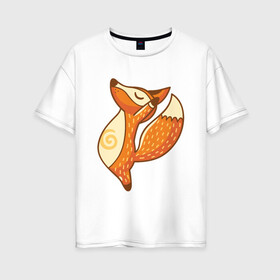 Женская футболка хлопок Oversize с принтом Лисенок занимается йогой в Новосибирске, 100% хлопок | свободный крой, круглый ворот, спущенный рукав, длина до линии бедер
 | fox | гимнастика | йога | лис | лиса | лисенок | рыжая | упражнения