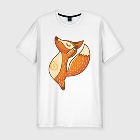 Мужская футболка премиум с принтом Лисенок занимается йогой в Новосибирске, 92% хлопок, 8% лайкра | приталенный силуэт, круглый вырез ворота, длина до линии бедра, короткий рукав | fox | гимнастика | йога | лис | лиса | лисенок | рыжая | упражнения