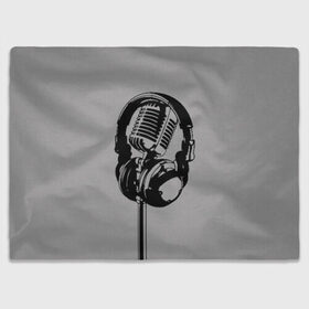 Плед 3D с принтом Микрофон в Новосибирске, 100% полиэстер | закругленные углы, все края обработаны. Ткань не мнется и не растягивается | black | gray | headphones | microphone | music | music lover | sound | звук | меломан | микрофон | музыка | наушники | серый | черный