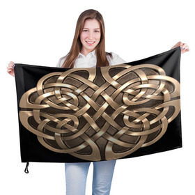 Флаг 3D с принтом Кельтские узоры в Новосибирске, 100% полиэстер | плотность ткани — 95 г/м2, размер — 67 х 109 см. Принт наносится с одной стороны | 3d | арт | кельтские узоры | медь | черный