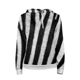 Женская толстовка 3D с принтом Zebra Skin в Новосибирске, 100% полиэстер  | двухслойный капюшон со шнурком для регулировки, мягкие манжеты на рукавах и по низу толстовки, спереди карман-кенгуру с мягким внутренним слоем. | Тематика изображения на принте: animal | black | black white | pattern. | skin | streaks | texture | white | zebra | белый | животное | животные | зебра | полосы | текстура | узор | чёрно белые | чёрный