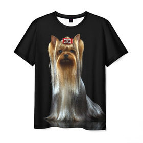 Мужская футболка 3D с принтом Йоркширский терьер в Новосибирске, 100% полиэфир | прямой крой, круглый вырез горловины, длина до линии бедер | animal | barrette | breed | cute | dog | funny | muzzle | small | terrier | yorkshire | животное | забавный | заколка | йоркширский | маленький | милый | порода | смешной | собака | терьер