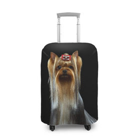 Чехол для чемодана 3D с принтом Йоркширский терьер в Новосибирске, 86% полиэфир, 14% спандекс | двустороннее нанесение принта, прорези для ручек и колес | animal | barrette | breed | cute | dog | funny | muzzle | small | terrier | yorkshire | животное | забавный | заколка | йоркширский | маленький | милый | порода | смешной | собака | терьер
