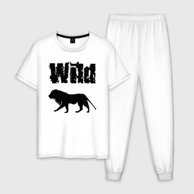 Мужская пижама хлопок с принтом wild lion в Новосибирске, 100% хлопок | брюки и футболка прямого кроя, без карманов, на брюках мягкая резинка на поясе и по низу штанин
 | wild lion | дикий лев