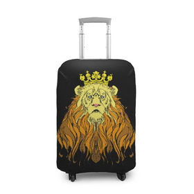 Чехол для чемодана 3D с принтом Лев в Новосибирске, 86% полиэфир, 14% спандекс | двустороннее нанесение принта, прорези для ручек и колес | animal | beast | crown | king | lion | mane | muzzle | orange | view | yellow | взгляд | грива | желтый | животное | зверь | корона | лев | оранжевый | царь