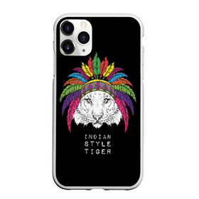 Чехол для iPhone 11 Pro матовый с принтом Indian style tiger в Новосибирске, Силикон |  | animal | ethnic | feathers | multicolored | muzzle | predator | tiger | животное | перья | разноцветный | тигр | этнический