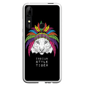 Чехол для Honor P Smart Z с принтом Indian style tiger в Новосибирске, Силикон | Область печати: задняя сторона чехла, без боковых панелей | animal | ethnic | feathers | multicolored | muzzle | predator | tiger | животное | перья | разноцветный | тигр | этнический