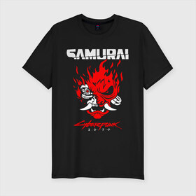 Мужская футболка премиум с принтом Cyberpunk 2077 в Новосибирске, 92% хлопок, 8% лайкра | приталенный силуэт, круглый вырез ворота, длина до линии бедра, короткий рукав | cyberpunk | cyberpunk 2077 | samurai | игры | киану ривз | киберпанк | самурай