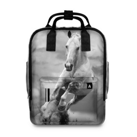 Женский рюкзак 3D с принтом Белая лошадь в Новосибирске, 100% полиэстер | лямки с регулируемой длиной, сверху ручки, чтобы рюкзак нести как сумку. Основное отделение закрывается на молнию, как и внешний карман. Внутри два дополнительных кармана, один из которых закрывается на молнию. По бокам два дополнительных кармашка, куда поместится маленькая бутылочка
 | animal | beautiful | gloss | horse | mane | mustang | muzzle | nature | white | wild | белый | грива | дикий | животное | конь | красивый | лоск | лошадь | мустанг | природа | скакун