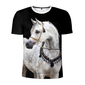 Мужская футболка 3D спортивная с принтом Серый в яблоках конь в Новосибирске, 100% полиэстер с улучшенными характеристиками | приталенный силуэт, круглая горловина, широкие плечи, сужается к линии бедра | Тематика изображения на принте: animal | beautiful | black | eyes | gloss | gray | harness | horse | in apples | look | muzzle | spotted | white | белый | в яблоках | взгляд | глаза | животное | конь | красивый | лоск | лошадь | пятнистый | сбруя | серый | скакун | черный