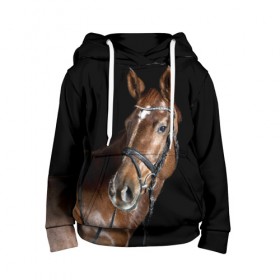 Детская толстовка 3D с принтом Гнедая лошадь в Новосибирске, 100% полиэстер | двухслойный капюшон со шнурком для регулировки, мягкие манжеты на рукавах и по низу толстовки, спереди карман-кенгуру с мягким внутренним слоем | animal | beautiful | black | brown | eyes | gloss | horse | look | muscles | muzzle | portrait | взгляд | глаза | гнедая | животное | конь | коричневый | красивый | лоск | лошадь | мускулы | портрет | скакун | черный