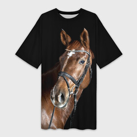 Платье-футболка 3D с принтом Гнедая лошадь в Новосибирске,  |  | animal | beautiful | black | brown | eyes | gloss | horse | look | muscles | muzzle | portrait | взгляд | глаза | гнедая | животное | конь | коричневый | красивый | лоск | лошадь | мускулы | портрет | скакун | черный