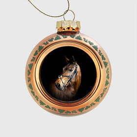 Стеклянный ёлочный шар с принтом Гнедая лошадь в Новосибирске, Стекло | Диаметр: 80 мм | animal | beautiful | black | brown | eyes | gloss | harness | horse | look | muzzle | взгляд | глаза | гнедая | гнедой | животное | конь | коричневый | красивый | лоск | лошадь | сбруя | скакун | черный