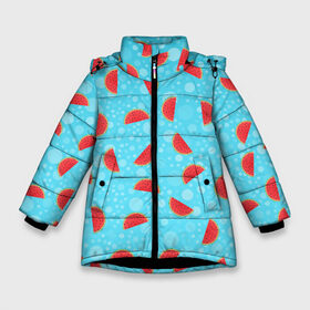 Зимняя куртка для девочек 3D с принтом Арбузики в Новосибирске, ткань верха — 100% полиэстер; подклад — 100% полиэстер, утеплитель — 100% полиэстер. | длина ниже бедра, удлиненная спинка, воротник стойка и отстегивающийся капюшон. Есть боковые карманы с листочкой на кнопках, утяжки по низу изделия и внутренний карман на молнии. 

Предусмотрены светоотражающий принт на спинке, радужный светоотражающий элемент на пуллере молнии и на резинке для утяжки. | beach | holiday | ocean | paradise | sea | summer | sun | арбуз | зелень | каникулы | лето | море | океан | отдых | отпуск | пальма | пляж | природа | рай | солнце | фрукт | цветы | ягода