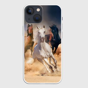 Чехол для iPhone 13 mini с принтом Табун в Новосибирске,  |  | animal | beautiful | black | brown | desert | gloss | herd | horse | mane | mustang | muzzle | nature | sand | white | wild | белый | грива | дикий | животное | конь | коричневый | красивый | лоск | лошадь | мустанг | песок | природа | пусты