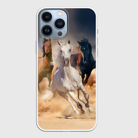 Чехол для iPhone 13 Pro Max с принтом Табун в Новосибирске,  |  | animal | beautiful | black | brown | desert | gloss | herd | horse | mane | mustang | muzzle | nature | sand | white | wild | белый | грива | дикий | животное | конь | коричневый | красивый | лоск | лошадь | мустанг | песок | природа | пусты