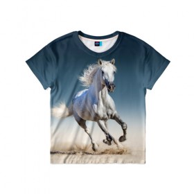 Детская футболка 3D с принтом Серый в яблоках конь в Новосибирске, 100% гипоаллергенный полиэфир | прямой крой, круглый вырез горловины, длина до линии бедер, чуть спущенное плечо, ткань немного тянется | animal | beautiful | black | eyes | gloss | gray | harness | horse | in apples | look | muzzle | spotted | white | белый | в яблоках | взгляд | глаза | животное | конь | красивый | лоск | лошадь | пятнистый | сбруя | серый | скакун