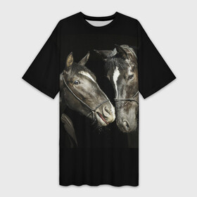 Платье-футболка 3D с принтом Лошади в Новосибирске,  |  | animal | beautiful | black | couple | eyes | gloss | harness | horse | look | muzzle | взгляд | глаза | животное | конь | красивый | лоск | лошади | пара | сбруя | скакуны | черные