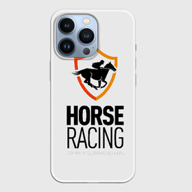 Чехол для iPhone 13 Pro с принтом Horse racing в Новосибирске,  |  | animal | black | emblem | horse | rider | riding | slogan | sport | text | white | белый | езда | животное | конь | лошадь | наездник | слоган | спорт | текст | черный | эмблема