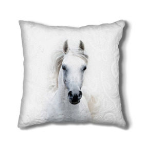 Подушка 3D с принтом Белая лошадь в Новосибирске, наволочка – 100% полиэстер, наполнитель – холлофайбер (легкий наполнитель, не вызывает аллергию). | состоит из подушки и наволочки. Наволочка на молнии, легко снимается для стирки | Тематика изображения на принте: animal | beautiful | gloss | horse | mane | mustang | muzzle | white | wild | белый | грива | дикий | животное | конь | красивый | лоск | лошадь | мустанг | скакун