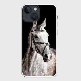 Чехол для iPhone 13 mini с принтом Серный в яблоках конь в Новосибирске,  |  | animal | beautiful | black | eyes | gloss | harness | horse | look | muzzle | spotted | white | белый | в яблоках | взгляд | глаза | животное | конь | красивый | лоск | лошадь | пятнистый | сбруя | серый | скакун | черный