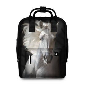 Женский рюкзак 3D с принтом Белая лошадь в Новосибирске, 100% полиэстер | лямки с регулируемой длиной, сверху ручки, чтобы рюкзак нести как сумку. Основное отделение закрывается на молнию, как и внешний карман. Внутри два дополнительных кармана, один из которых закрывается на молнию. По бокам два дополнительных кармашка, куда поместится маленькая бутылочка
 | Тематика изображения на принте: animal | beautiful | black | eyes | gloss | grace | harness | horse | look | mane | muzzle | strength | white | белая | взгляд | глаза | грация | грива | животное | конь | красивый | лоск | лошадь | сбруя | сила | скакун