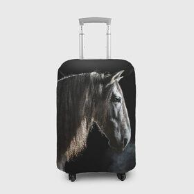Чехол для чемодана 3D с принтом Серный в яблоках конь в Новосибирске, 86% полиэфир, 14% спандекс | двустороннее нанесение принта, прорези для ручек и колес | animal | beautiful | black | eyes | gloss | harness | horse | look | muzzle | portrait | в яблоках | взгляд | глаза | животное | конь | красивый | лоск | лошадь | портрет | сбруя | серый | скакун