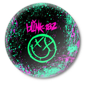 Значок с принтом BLINK-182 в Новосибирске,  металл | круглая форма, металлическая застежка в виде булавки | blink | music | rock | блинк | группа | музыка | музыканты | рок