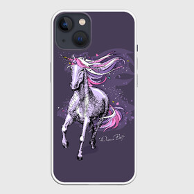Чехол для iPhone 13 с принтом Dream Big в Новосибирске,  |  | animal | drawing | dream | fairytale | horn | magic | mane | purple | slogan | text | unicorn | волшебство | грива | единорог | животное | магия | мечта | рисунок | рог | сказочный | слоган | текст | фиолетовый