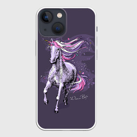 Чехол для iPhone 13 mini с принтом Dream Big в Новосибирске,  |  | animal | drawing | dream | fairytale | horn | magic | mane | purple | slogan | text | unicorn | волшебство | грива | единорог | животное | магия | мечта | рисунок | рог | сказочный | слоган | текст | фиолетовый