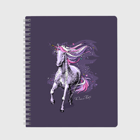 Тетрадь с принтом Dream Big в Новосибирске, 100% бумага | 48 листов, плотность листов — 60 г/м2, плотность картонной обложки — 250 г/м2. Листы скреплены сбоку удобной пружинной спиралью. Уголки страниц и обложки скругленные. Цвет линий — светло-серый
 | animal | drawing | dream | fairytale | horn | magic | mane | purple | slogan | text | unicorn | волшебство | грива | единорог | животное | магия | мечта | рисунок | рог | сказочный | слоган | текст | фиолетовый