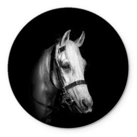 Коврик для мышки круглый с принтом Белая лошадь в Новосибирске, резина и полиэстер | круглая форма, изображение наносится на всю лицевую часть | animal | beautiful | black | eyes | gloss | harness | horse | look | muzzle | white | белый | взгляд | глаза | животное | конь | красивый | лоск | лошадь | сбруя | скакун