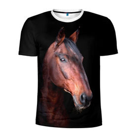 Мужская футболка 3D спортивная с принтом Гнедая лошадь в Новосибирске, 100% полиэстер с улучшенными характеристиками | приталенный силуэт, круглая горловина, широкие плечи, сужается к линии бедра | Тематика изображения на принте: animal | beautiful | black | brown | chocolate | eyes | gloss | horse | look | muzzle | portrait | взгляд | глаза | животное | конь | коричневый | красивый | лоск | лошадь | портрет | скакун | черный | шоколадный