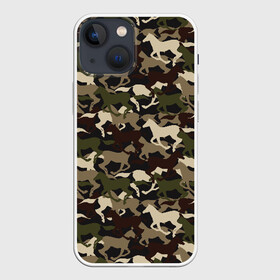 Чехол для iPhone 13 mini с принтом Камуфляж в Новосибирске,  |  | animal | camouflage | cool | herd | horse | khaki | military | военный | животное | камуфляж | конь | лошадь | прикольный | скакун | табун | хаки