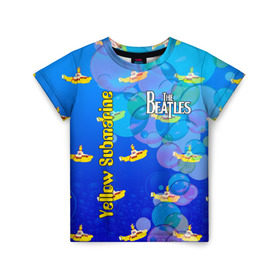 Детская футболка 3D с принтом The Beatles (2) в Новосибирске, 100% гипоаллергенный полиэфир | прямой крой, круглый вырез горловины, длина до линии бедер, чуть спущенное плечо, ткань немного тянется | Тематика изображения на принте: beatles | music | rock | the beatles | yellow submarine | битлз | джон леннон | легенда | музыка | пит бест | рок