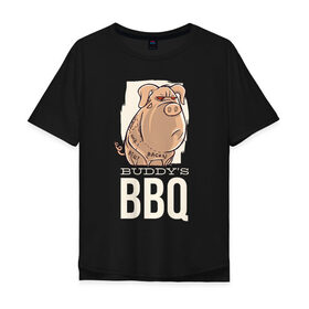 Мужская футболка хлопок Oversize с принтом Злая Свинка в Новосибирске, 100% хлопок | свободный крой, круглый ворот, “спинка” длиннее передней части | bbq | барбекю | еда | мясо | свинина | свиньи | свинья | шашлык